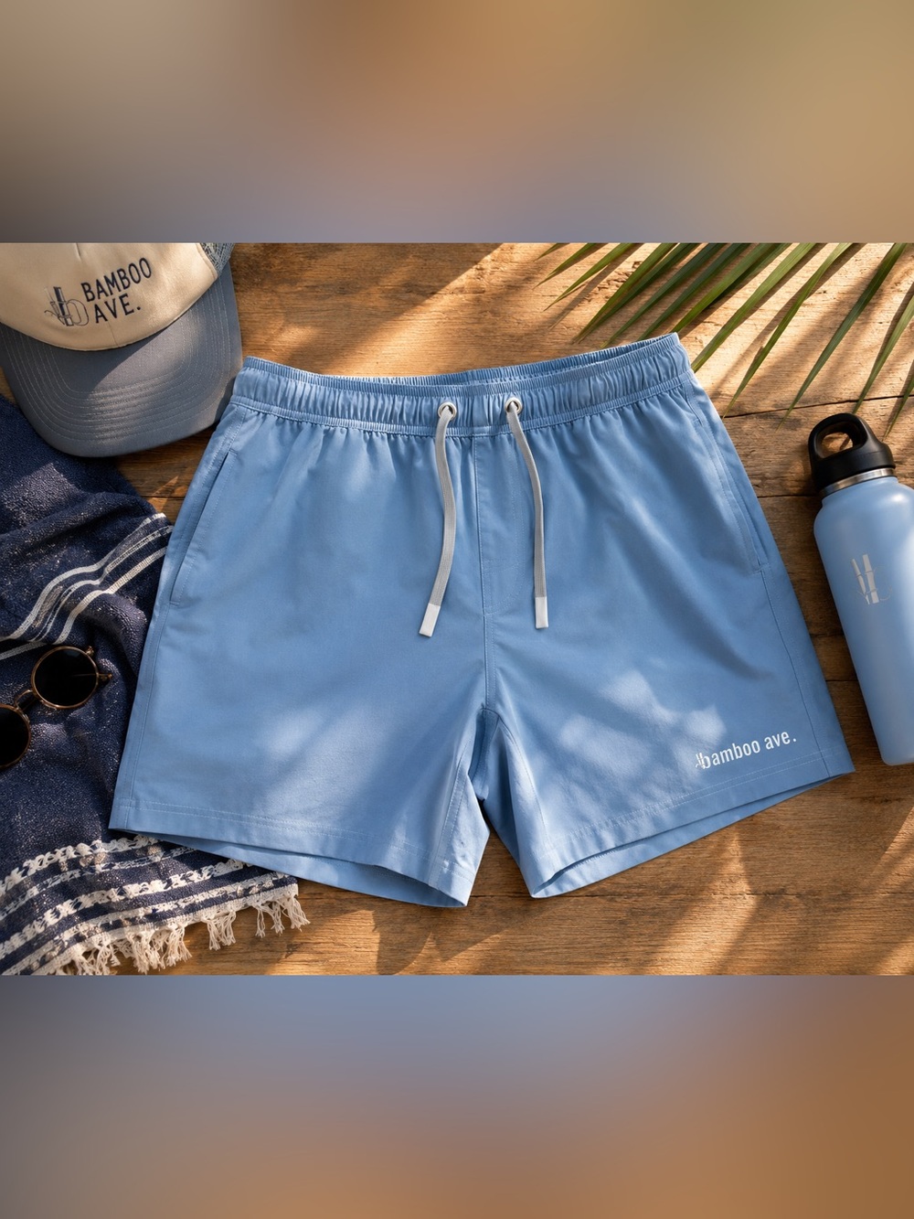 Bamboo Ave Men’s Hybrid Swim Shorts Blue Stretch Lined Beach Size Large L